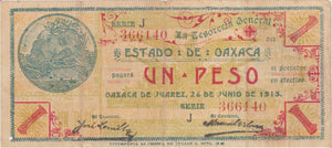 ONE PESO ESTADO DE OXACO BANKNOTE MEXICO REVOLUTION REF 908 - World Banknotes - Cambridgeshire Coins