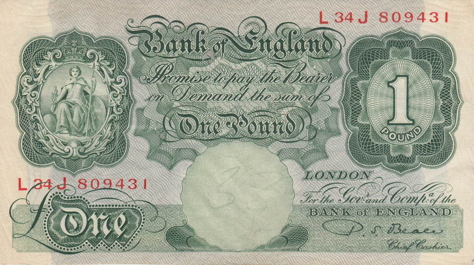 ONE POUND BANKNOTE BEALE REF £1-10 - £1 BANKNOTE - Cambridgeshire Coins