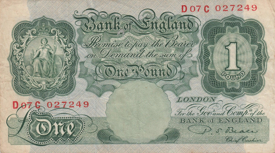 ONE POUND BANKNOTE BEALE REF £1-13 - £1 BANKNOTE - Cambridgeshire Coins