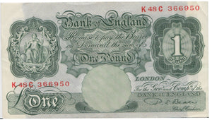 ONE POUND BANKNOTE BEALE REF £1-23 - £1 BANKNOTE - Cambridgeshire Coins