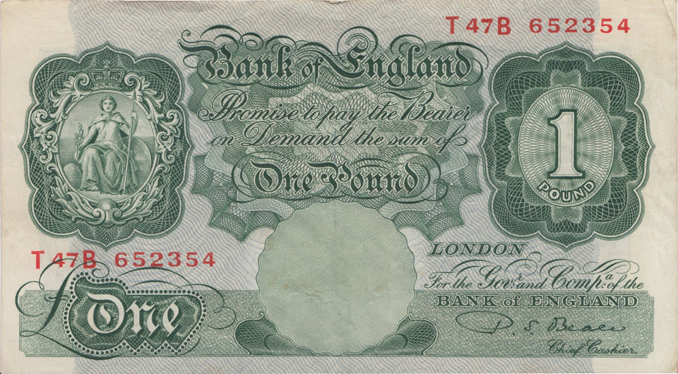 ONE POUND BANKNOTE BEALE REF £1-27 - £1 BANKNOTE - Cambridgeshire Coins