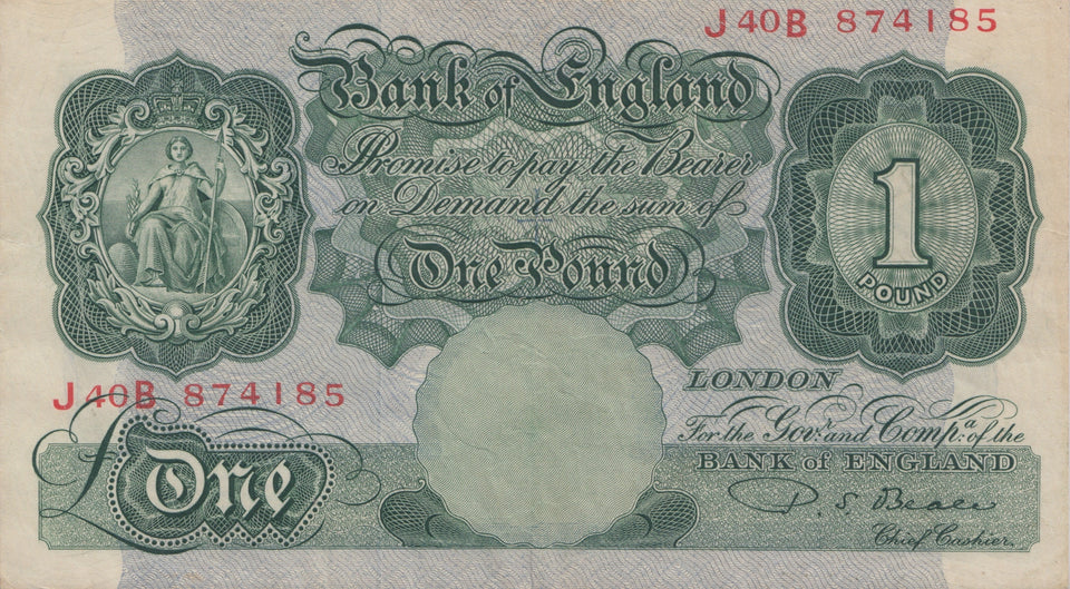 ONE POUND BANKNOTE BEALE REF £1-38 - £1 BANKNOTE - Cambridgeshire Coins