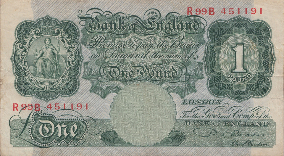 ONE POUND BANKNOTE BEALE REF £1-44 - £1 BANKNOTE - Cambridgeshire Coins