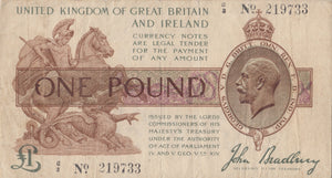 ONE POUND BANKNOTE BRADBURY REF £1-103 - £1 BANKNOTE - Cambridgeshire Coins