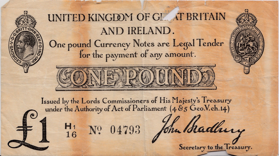 ONE POUND BANKNOTE BRADBURY REF £1-3 - £1 BANKNOTE - Cambridgeshire Coins