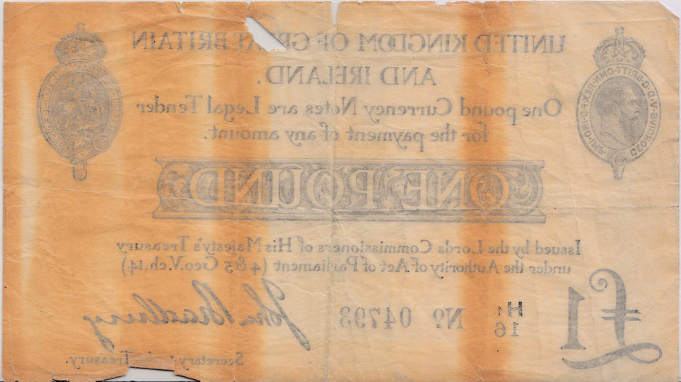 ONE POUND BANKNOTE BRADBURY REF £1-3 - £1 BANKNOTE - Cambridgeshire Coins