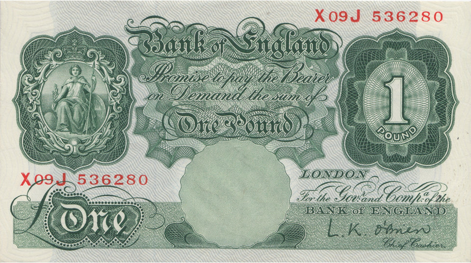 ONE POUND BANKNOTE O'BRIEN REF £1-102 - £1 BANKNOTE - Cambridgeshire Coins