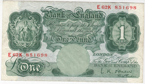 ONE POUND BANKNOTE O'BRIEN REF £1-105 - £1 BANKNOTE - Cambridgeshire Coins