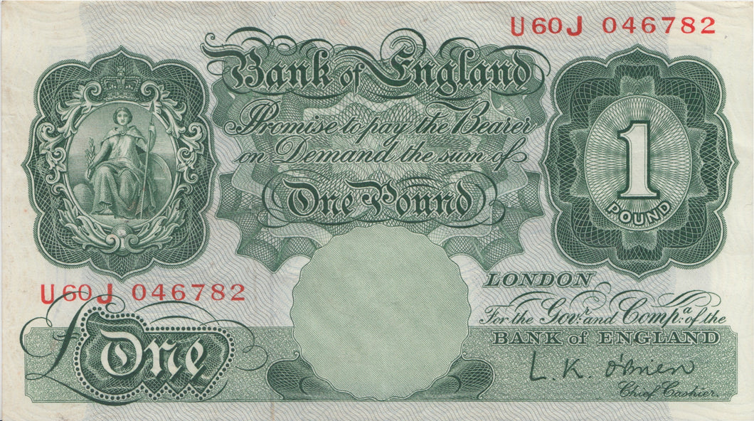 ONE POUND BANKNOTE O'BRIEN REF £1-24 - £1 BANKNOTE - Cambridgeshire Coins