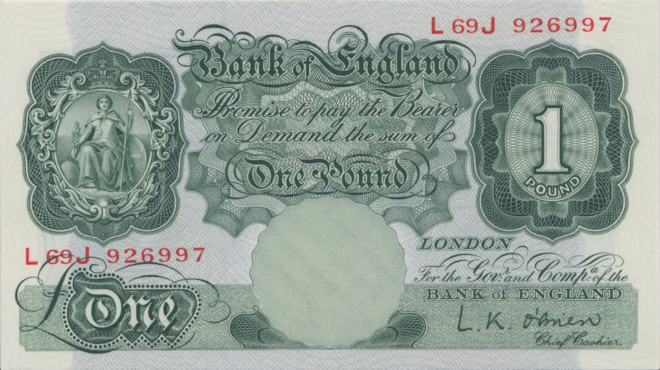 ONE POUND BANKNOTE O'BRIEN REF £1-4 - £1 BANKNOTE - Cambridgeshire Coins