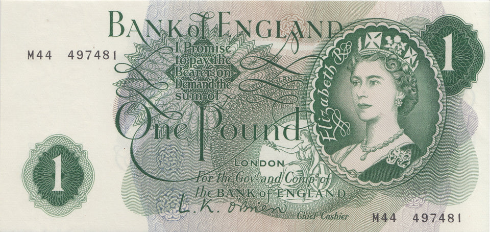 ONE POUND BANKNOTE O'BRIEN REF £1-45 - £1 BANKNOTE - Cambridgeshire Coins