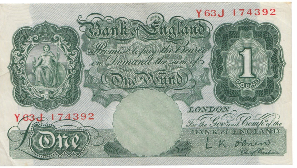 ONE POUND BANKNOTE O'BRIEN REF £1-8 - £1 BANKNOTE - Cambridgeshire Coins