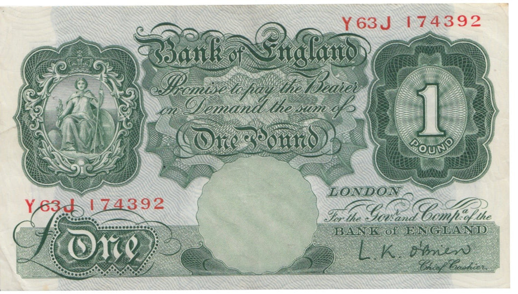 ONE POUND BANKNOTE O'BRIEN REF £1-8 - £1 BANKNOTE - Cambridgeshire Coins