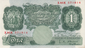 ONE POUND BANKNOTE O'BRIEN REF £1-99 - £1 BANKNOTE - Cambridgeshire Coins