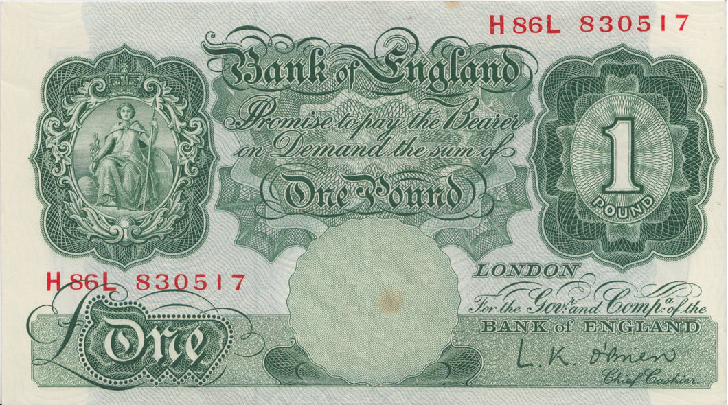 ONE POUND BANKNOTE O'BRIEN REF £1-99 - £1 BANKNOTE - Cambridgeshire Coins