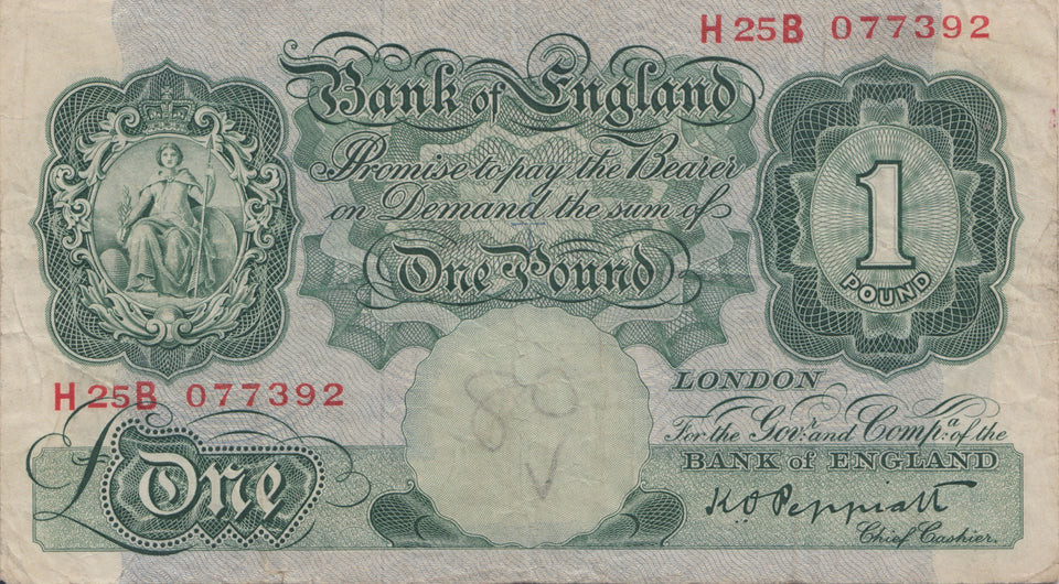 ONE POUND BANKNOTE PEPPIATT REF £1-49 - £1 BANKNOTE - Cambridgeshire Coins