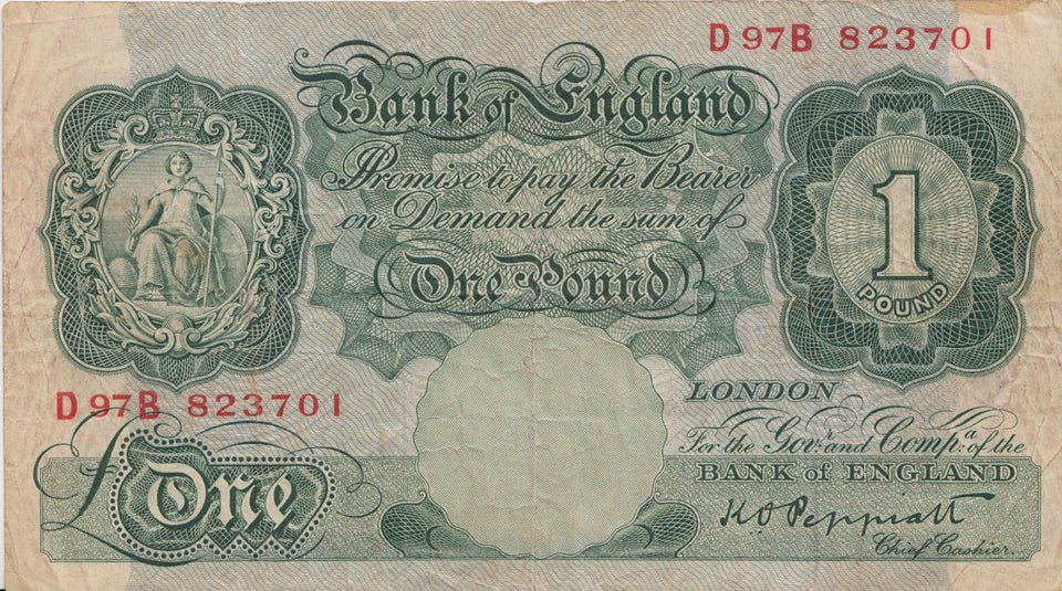 ONE POUND BANKNOTE PEPPIATT REF £1-52 - £1 BANKNOTE - Cambridgeshire Coins