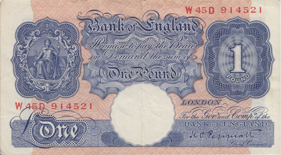 ONE POUND BANKNOTE PEPPIATT REF £1-90 - £1 BANKNOTE - Cambridgeshire Coins