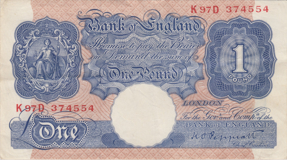 ONE POUND BANKNOTE PEPPIATT REF REF £1-107 - £1 BANKNOTE - Cambridgeshire Coins