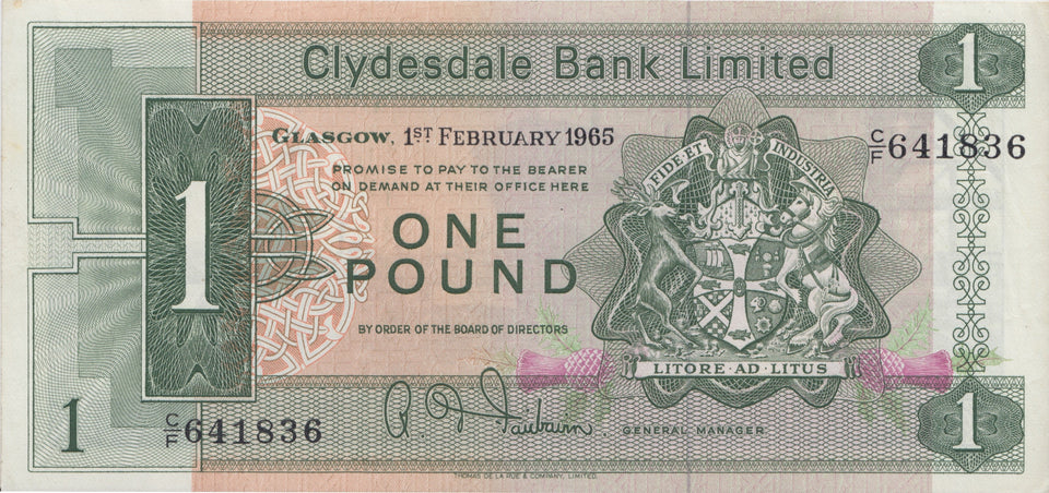 ONE POUND CLYDESDALE BANK BANKNOTE REF SCOT-10 - SCOTTISH BANKNOTES - Cambridgeshire Coins
