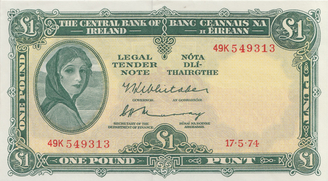 ONE POUND IRELAND BANKNOTE REF IRE-10 - Irish Banknotes - Cambridgeshire Coins