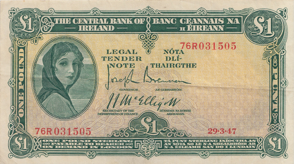 ONE POUND IRELAND BANKNOTE REF IRE-16 - Irish Banknotes - Cambridgeshire Coins