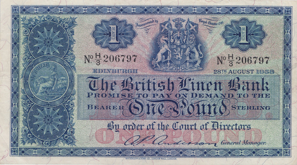 ONE POUND LINEN BANK BANKNOTE REF SCOT-9 - SCOTTISH BANKNOTES - Cambridgeshire Coins