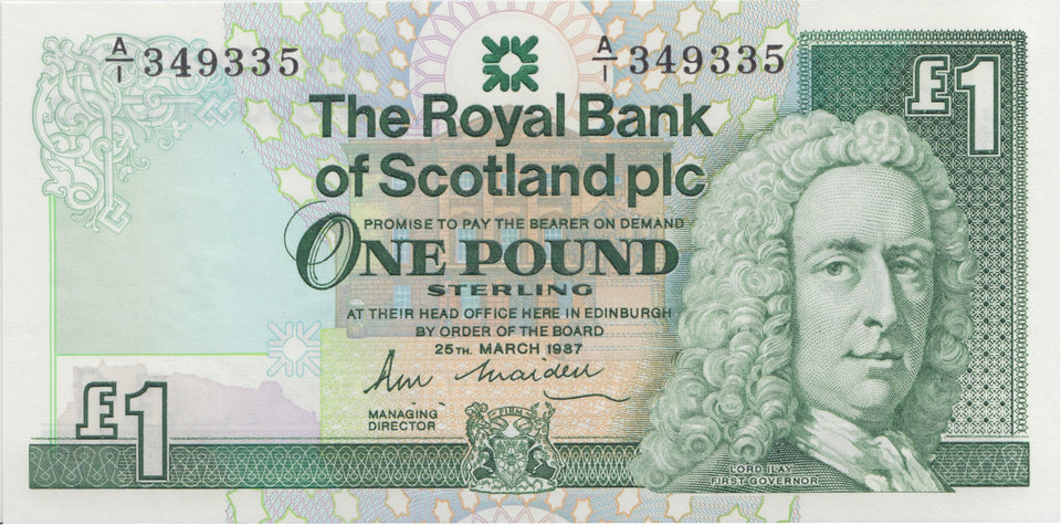 ONE POUND SCOTTISH BANKNOTE REF SCOT-33 - SCOTTISH BANKNOTES - Cambridgeshire Coins