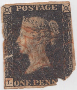 PENNY BLACK STAMP 1840 1 MARGIN RED MALTESE CROSS POSTMARK - BRITISH STAMPS - Cambridgeshire Coins