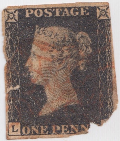 PENNY BLACK STAMP 1840 1 MARGIN RED MALTESE CROSS POSTMARK - BRITISH STAMPS - Cambridgeshire Coins