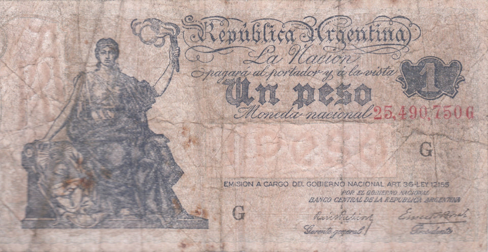 REPUBLIC OF ARGENTINA ONE PESO BANKNOTE REF 1410 - World Banknotes - Cambridgeshire Coins