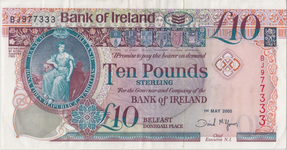 TEN POUND IRELAND BANKNOTE REF IRE-18 - Irish Banknotes - Cambridgeshire Coins