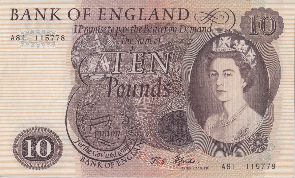 TEN POUNDS BANKNOTE FFORDE REF £10-1 - £10 Banknotes - Cambridgeshire Coins