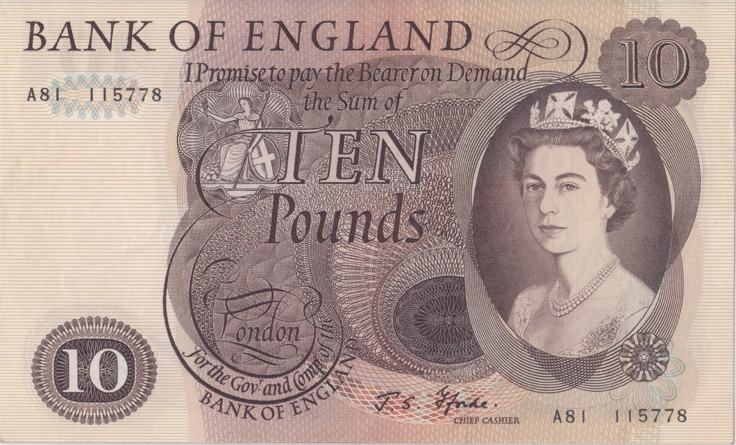 TEN POUNDS BANKNOTE FFORDE REF £10-1 - £10 Banknotes - Cambridgeshire Coins