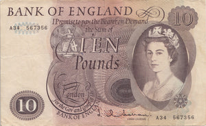 TEN POUNDS BANKNOTE HOLLOM REF £10-29 - £10 Banknotes - Cambridgeshire Coins