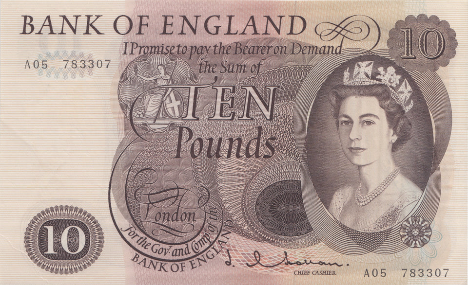 TEN POUNDS BANKNOTE HOLLOM REF £10-5 - £10 Banknotes - Cambridgeshire Coins