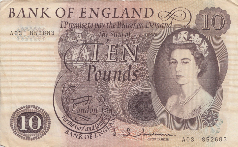 TEN POUNDS BANKNOTE HOLLOM REF £10-8 - £10 Banknotes - Cambridgeshire Coins