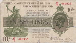 TEN SHILLING BANKNOTE FISHER REF £1-30 - £1 BANKNOTE - Cambridgeshire Coins
