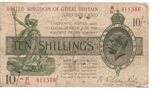 TEN SHILLING BANKNOTE FISHER REF £1-97 - £1 BANKNOTE - Cambridgeshire Coins