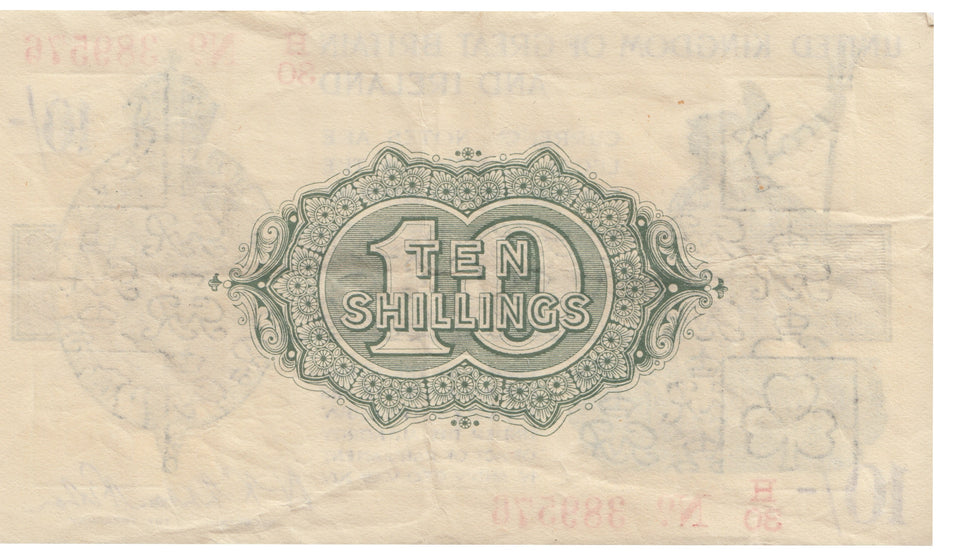 TEN SHILLING BANKNOTE FISHER REF £1-98 - £1 BANKNOTE - Cambridgeshire Coins