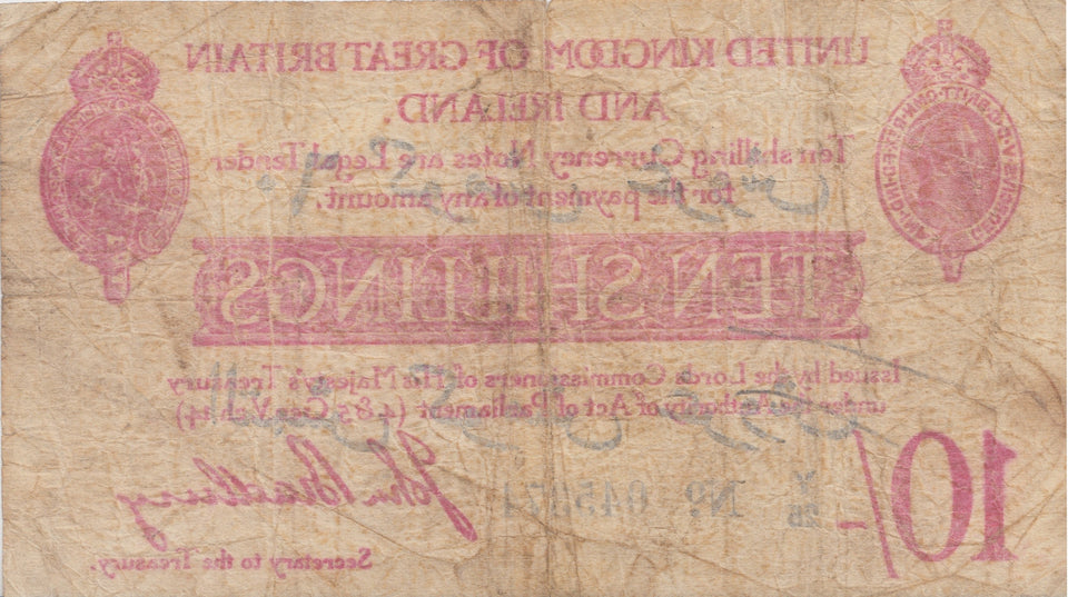 TEN SHILLINGS ARABIC OVERPRINT BANKNOTE BRADBURY REF SHILL-2 - 10 Shillings Banknotes - Cambridgeshire Coins