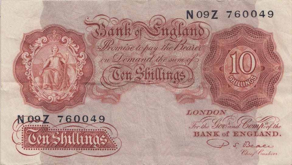 TEN SHILLINGS BANKNOTE BEALE REF SHILL-13 - 10 Shillings Banknotes - Cambridgeshire Coins