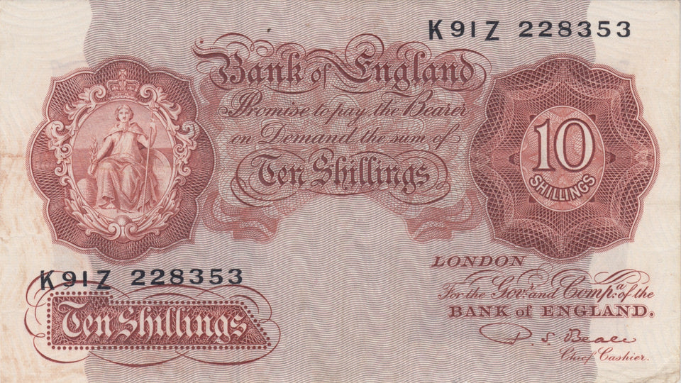TEN SHILLINGS BANKNOTE BEALE REF SHILL-7 - 10 Shillings Banknotes - Cambridgeshire Coins