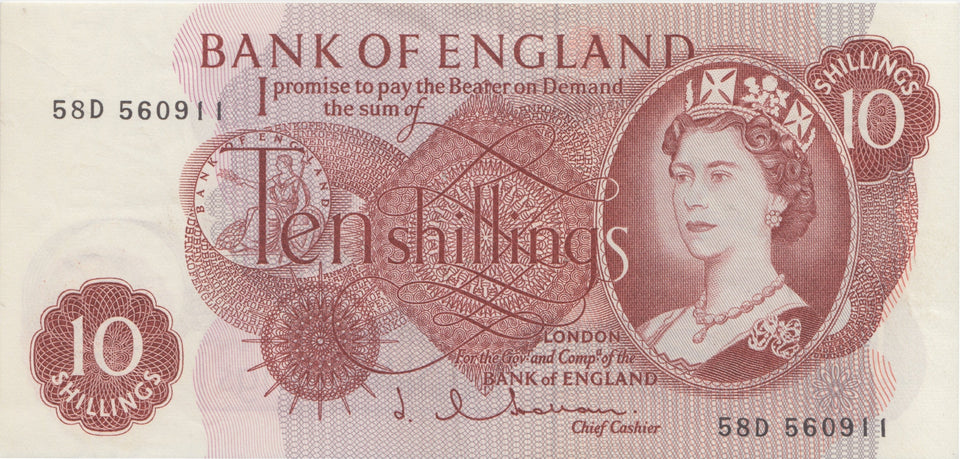 TEN SHILLINGS BANKNOTE HOLLOM REF SHILL-20 - 10 Shillings Banknotes - Cambridgeshire Coins