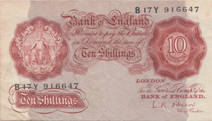 TEN SHILLINGS BANKNOTE O'BRIEN REF SHILL-19 - 10 Shillings Banknotes - Cambridgeshire Coins