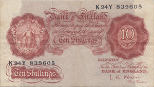 TEN SHILLINGS BANKNOTE O'BRIEN REF SHILL-20 - 10 Shillings Banknotes - Cambridgeshire Coins