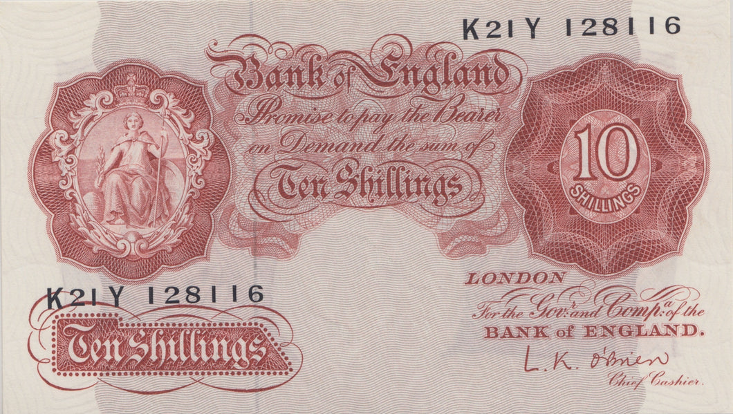 TEN SHILLINGS BANKNOTE O'BRIEN REF SHILL-25 - 10 Shillings Banknotes - Cambridgeshire Coins