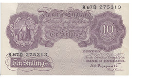 TEN SHILLINGS BANKNOTE PEPPIATT REF SHILL-10 - 10 Shillings Banknotes - Cambridgeshire Coins