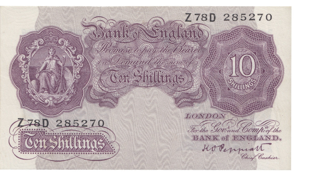 TEN SHILLINGS BANKNOTE PEPPIATT REF SHILL-11 - 10 Shillings Banknotes - Cambridgeshire Coins
