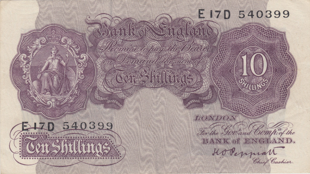 TEN SHILLINGS BANKNOTE PEPPIATT REF SHILL-19 - 10 Shillings Banknotes - Cambridgeshire Coins